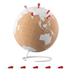 NAVARIS Cork Globe With Pins - 8" Globe Travel Decor World Map With Push Pin Markers - Includes 10 Wood Location Marker