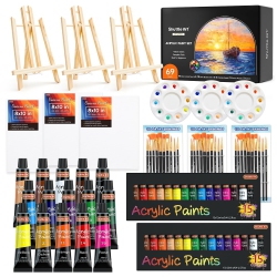 SHUTTLE ART 69 Pack Acrylic Paint Set, Acrylic Painting Set With 2 Pack Of 15 Colors Acrylic Paint, 3 Sets Of Wooden Eas