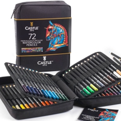 CASTLE ART SUPPLIES 72 Watercolor Pencils Zip-Up Set for Adult Artists | Quality Colored Cores Vivid Colors to Create Be