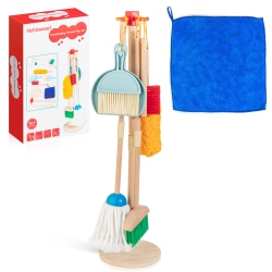 HELLOWOOD Kids Cleaning Set, 8PCs Housekeeping Play Set Includes Broom Mop Duster Dustpan Brushes Rag And Organizing Sta