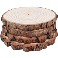 WILLIAM CRAFT Natural Round Discs Rustic Wood Slices 4 Pack 9"-10" Inch Unfinished Wood Kit Circles Crafts Tree Slices With Bark Log D