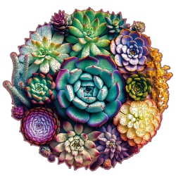 MYS AURORA Wooden Puzzles for Adults, Mandala Succulent Plants 200 Piece Jigsaw Puzzles, Unique Shaped Wooden Puzzles Fo