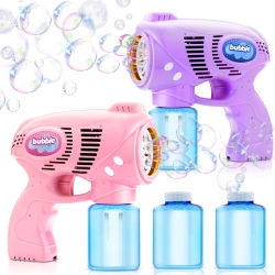 JOYIN 2 Bubble Guns With 2 Bottles Bubble Refill Solution, Bubble Machine Gun for Kids, Toddlers, Bubble Blaster Party F