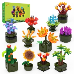 JMBRICKLAYER Flowers Succulents Building Sets for Adults 10001, 12 Pack Botanical Collection Tiny Plants Building Blocks