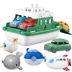 OKGIUGN Ferry Boat Toys Set With 4 Cars And 4 Wind Up Bath Swimming Toys, Kids Bath Toy Floating Vehicle Whales Submarin