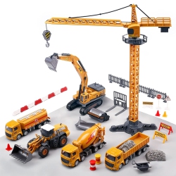 CUTE STONE Construction Vehicles Truck Toy Playset, Kids Engineering Truck Set, Crane, Excavator, Cement, Fuel Truck, Wh