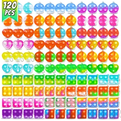 BICMAN 120PCs Keychain Fidget Toys for Kids Adults Push Pop Bubble Sensory Bulk Stress Relief Silicone Loot Bag Fillers for Cla