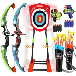 FINCOME Bow And Arrow Kids 8-12, 2 In 1 Archery Set Shooting Games Toys With Movable Standing Target, 20 Suction Cup Arr
