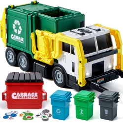 JOYIN 16" Large Garbage Truck Toys for Boys, Realistic Trash Truck Toy With Trash Can Lifter And Dumping Function, Garba