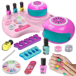 ZEAUBIM Nail Art Kit for Girls, Kids Nail Polish Play Set With Nail Dryer, Washable Make Up Sets for Girls, Nail Studio Decorati