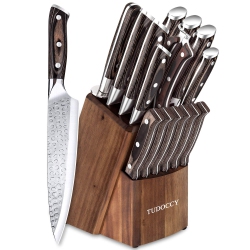 TUDOCCY Kitchen Knife Set, 16-Piece Knife Set With Built-In Sharpener And Wooden Block, Precious Wengewood Handle for Chef Knife