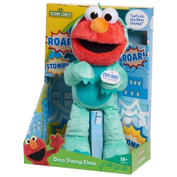 SESAME STREET Dino Stomp Elmo 13-Inch Plush Stuffed Animal Sings And Dances, Officially Licensed Kids Toys for Ages 18 M
