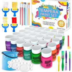 SHUTTLE ART Tempera Paint, 30 Colors Washable Paint for Kids, 2OZ/60Ml Bottle, Non-Toxic Finger Paints for Toddlers With