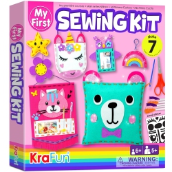 KRAFUN My First Sewing Kit for Kids Age 5+ Beginner Art & Craft, Includes 6 Easy Projects Dolls, Pillows, Bag, Instructi