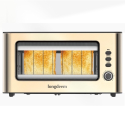 LONGDEEM Clear View Toaster 1.75" Wide Slot, 10.2" Extra Long Slots Glass Toasters Stainless Steel 2 Slice With 6 Browni