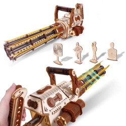 TENYEAH 3D Wooden Puzzles for Adults, Submachine Rubber Band Gun Building Kits, Gatling Toy Gun Diy Kits for Adults Teen