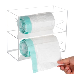 SEANADO Trash Bag Dispenser Holder, 2 Compartment Wall Mount Acrylic Kitchen Double Side Loaded Organizer Storage Box Ho
