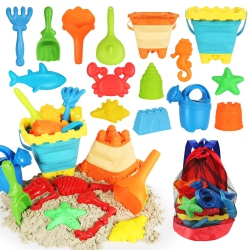 ELOVIEN Beach Toys Set, 24PCs Box Toys With Mesh Backpack Bag, Included 2 Collapsible Buckets Molds, Shov In Sand