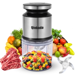 QINKADA Mini Food Processor, 2.5Cup/ 600Ml Baby Food Maker, 400W Power Grinder for Fruit, Vegetable, Meat, Baby Food Pur
