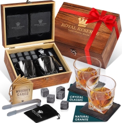 ROYAL RESERVE Whiskey Glasses Set Of 2 With Whiskey Stones By - Tongs & Coasters