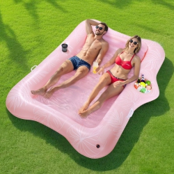 MOKO Pool Floats Adult, 84" X 58" Large Floating Bed With Ice Bar, Tanning Chair Inflatable Lounger With Drink Holder Po