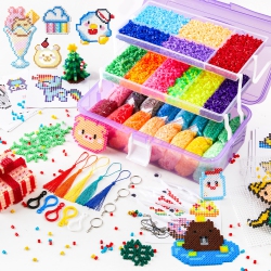 INSCRAFT 25000 Fuse Beads Kit With 3 Layers Portable Storage Box, 26 Color 5MM Iron Beads Set With 127 Patterns, 6 Pegboards, 10