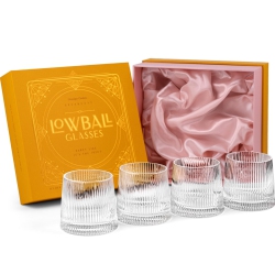 GLASSIQUE CADEAU Vintage Art Deco Speakeasy Lowball Glasses | Set Of 4 | 9 OZ Crystal Tumblers for Drinking Classic Gin, Rum, Vodka Bar D