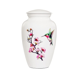 ICOKEE Hummingbird Cremation Urn for Adult Ashes Funeral Urn, Large Decorative Urn With Velvet Bag, Up to 200 Lbs In White