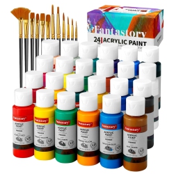 FANTASTORY Craft Acrylic Paint, Set Of 24 Colors(2 OZ/bottle), Water-Based, Non Toxic, Non Fading, Waterproof, Acrylic Paint Kit Fo