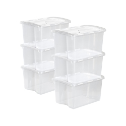 STERILITE 48 Quart Hinged Lid Storage Box Plastic Stackable Bin With Lid, 6 Pack