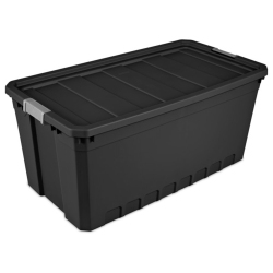 STERILITE 50 Gal Rugged Industrial Stackable Storage Tote W/ Lid, Black, 12 Pack