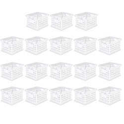 STERILITE Stackable Plastic Storage Open Crate Bin Organizer Box, White, 18-Pack