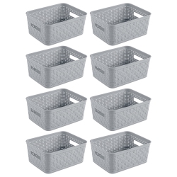 STERILITE 10X8X4.25 Inch Rectangular Short Basket for Home Organization (8 Pack)