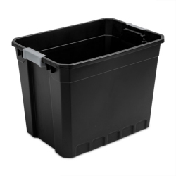 STERILITE 27 Gal Rugged Industrial Stackable Storage Tote W/ Lid, Black, 12 Pack