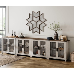 WAMPAT Wamapt Set Of 2 Sideboard Buffet Cabinets \w 4-Mesh Door, Set Of 2 Kitchen Storage Cabinets \w Adjustable Shelf, Coffee Bar Tables for Dining