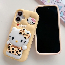 LUXURY AT LESS 3D Leopard Print Cat Silicone Kickstand Case for Iphone 16