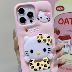 LUXURY AT LESS 3D Leopard Print Cat Silicone Kickstand Case for Iphone 15 Pro Max