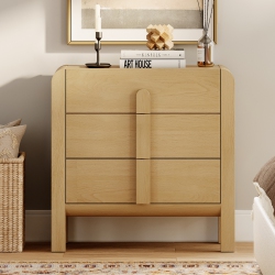 WAMPAT 3 Drawer Dresser for Bedroom, 31.5" W Mid Century Modern Wide Chest Of Drawer, Wood Closet Dresser Tv Stand \w Curved Edge Handles Or