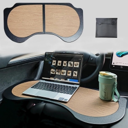 CHSSHA00 Foldable Laptop Table for Tesla Model Y Mddle 3, Pu Leather Food Tray Table for Work, Study, Makeup, Travel And In-Car Dining