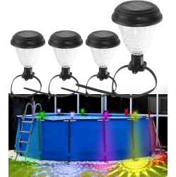 MYACUC 4PCs Solar Pool Lights for Above Ground Pool Frame, Waterproof Swimming Pool Lights, Led Colorful Lights for Swimming Pools Fence Trampoline