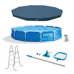 INTEX 12 X 2.5 Foot Metal Frame Above Ground Pool With Filter And Accessories