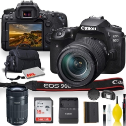 CANON INTL. Canon Eos 90D Dslr Camera With 18-135MM Lens, Canon Ef-S 55-250MM F/4-5.6 Is Stm Lens, Soft Padded Case, Memory Card, And More