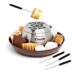 NOSTALGIA Indoor Electric Stainless Steel S'mores Maker \w 4 Lazy Susan Compartment Trays for Graham Crackers, Chocolate, Marshmallows And 4 Roasting