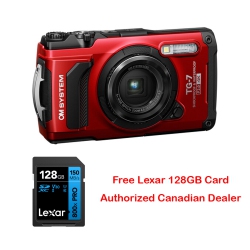 OM System TG-7 Tough Red Shockproof Waterproof Camera with BONUS 128GB Card