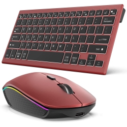 THE WAY Ultra-Thin Backlit Wireless Keyboard And Mouse 2.4G Rechargeable Bluetooth Keyboard And Mouse Office Set Ergonomic Design-Wine In Red