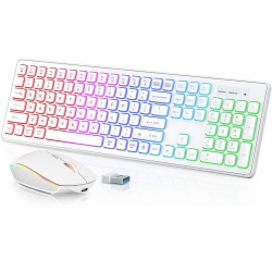 THE WAY Backlit 2.4G Wireless Keyboard Mouse Combo Rechargeable RGB Full Size Ergonomic Tilt Angle Keys - Mouse + Keyboard - In White