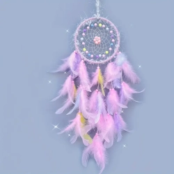 CHSSHA00 Girly Dream Catcher \w Artificial Feathers And Beaded Flowers Ornament Wind Chime Diy Material Kit Children's Room Cartoon Decorative Pendant