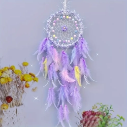 CHSSHA00 Girly Dream Catcher \w Artificial Feathers And Beaded Flowers Ornament Wind Chime Diy Material Kit Children's Room Cartoon Decorative Pendant