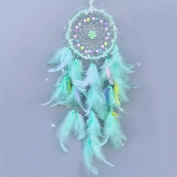 CHSSHA00 Girly Dream Catcher \w Artificial Feathers And Beaded Flowers Ornament Wind Chime Diy Material Kit Children's Room Cartoon Decorative Pendant