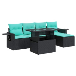 VIDAXL 6 Piece Garden Sofa Set With Cushions Poly Rattan Acacia In Black